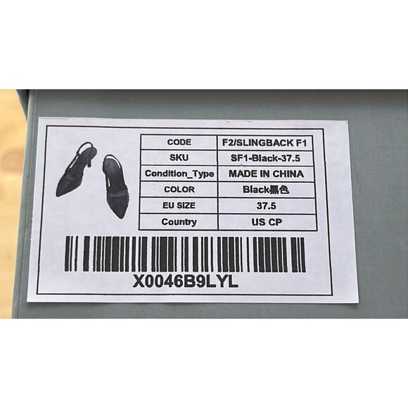 C. Paravano Black Slingback Pointed-Toe Heels 37.5 European Size 7 US New - Picture 6 of 6